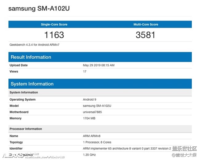 三星A10E跑分曝光：?jiǎn)魏?163，多核3581
