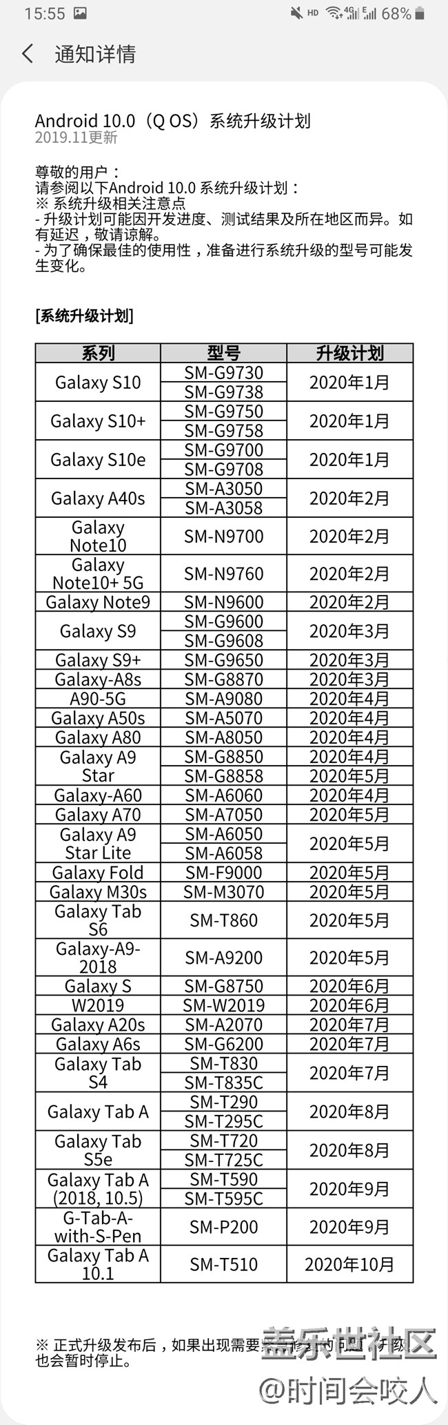 【公告】三星 Android 10 國行升級計劃