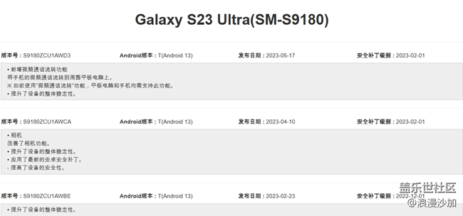 S23U發(fā)布到現(xiàn)在只有三次更新？