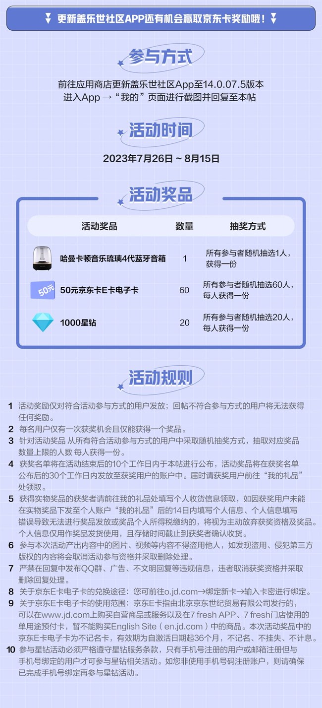 更新蓋樂世社區(qū)App 有好禮等你來贏！